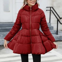 Trenchs de femmes manteaux de mode femmes à volants parkas veste hiver chaud épais fermeture éclair femme extérieure col montant goutte