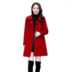 Trench femme manteaux mode laine manteau femme 2022 printemps automne coréen lâche femmes mi-longueur manches longues laine veste dames vêtements
