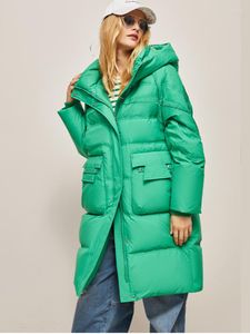 Trench Coats Fashion Fashion Zipper Pockets Green Long Hooded for Femmes 2022 Hiver Ladies décontractées épaissis frais blancs noir