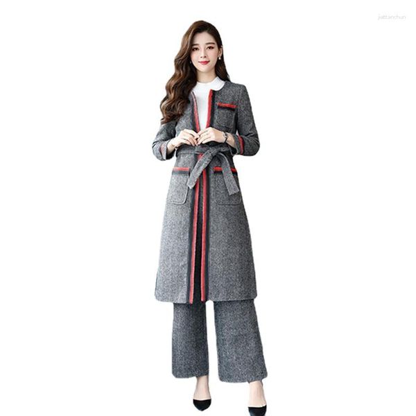 Trenchs de femmes à la mode pantalons à jambes larges manteau de costume pour l'automne/hiver 2023 coupe-vent en laine longue deux pièces