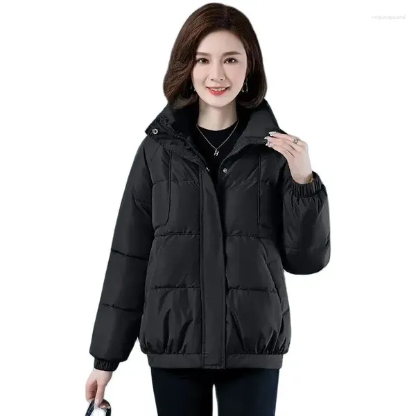 Abrigos de trinchera para mujer Chaquetas de invierno de moda para mujeres 2023 Parkas coreanas cortas sueltas y espesadas Cuello de soporte Chaqueta simple Abrigo