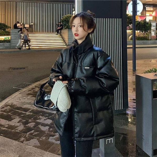 Femmes Trench Coats Faux PU Veste En Cuir Femmes Puffer Parka Noir Couleur Vive Épais Style Coréen Automne Hiver Surdimensionné Manteau Femme