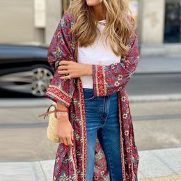 Vrouwen Trenchcoats Vrouwelijke Casual Print Zomer Zon Bescherming Boho Jas Herfst Lange Mouwen Losse Strand Vest Gewaad Mode Vrouwen Lange Jas Uitloper 230808