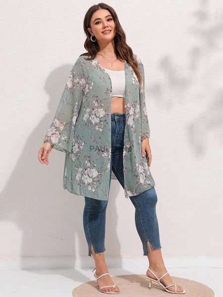 Gabardinas para mujer Finjani Tallas grandes Kimono de gasa Estampado floral Cárdigan de manga de murciélago para mujer Moda y elegante cortavientos para mujer L231122