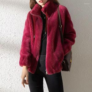 Damesgeul Lagen Pluizige faux bontjas Parka Femme Winter Warm Zipper Lange mouw Jassen voor vrouwen 2023 Koreaanse parka's groene rode mode