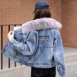 Women's Trench Coats Fluffy Turn Down Collar Thicken High Grade Denim Jacke Single-breasted Chic Loose Jacket Autumn Winter Korean Fashion