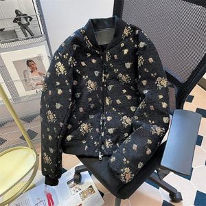 Trenchs de femmes manteaux moelleux femmes manteau de coton noir vintage jacquard imprimé floral baseball vestes matelassées automne hiver doux chaud décontracté