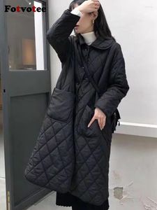 Trenchs de femmes Fotvotee Manteau d'hiver Femmes Longue Veste Puffer Mode coréenne Turn Down Col Vêtements Vintage Streetwear Chaud Élégant