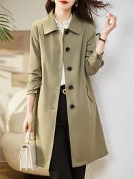 Gabardinas de gabardina femenina ftlzz primavera otoño fábrica de mujeres solteras sampes dama larga elegante solapa casual chaqueta de color sólido