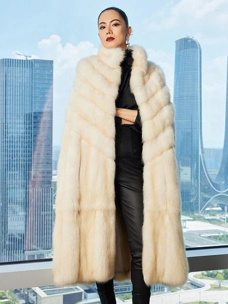 Gabardinas de mujer Abrigo de piel 2324 Mink largo importado de gran tamaño Collar finlandés Chaquetas de abrigo en ropa al aire libre