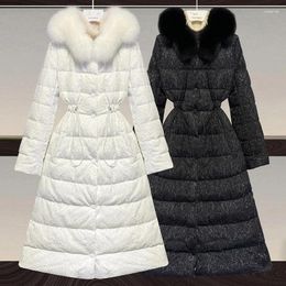 Dames Trenchcoats Bontkraag Capuchon Dames Donsjacks 2024 Winter Mode Kant Gehaakte Taille Trekkoord Lange Vrouwelijke Bovenkleding