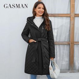 Damesgeulcoats Gasman 2024 Spring Down Jacket Autumn Women Coat Long Parka Fashion Jackets vrouwelijk dunne katoen 8352