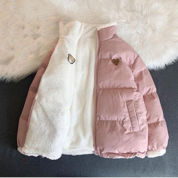 Gabardinas de mujer Abrigos Gidyq Mujeres Bordado Parkas Invierno Moda Coreana Linda Mujer Gruesa Chaqueta Cálida Diseño Reversible Estudiante Suelto