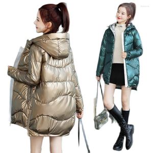 Trench-coat en coton brillant sans lavage pour femme, parka mi-longue à capuche, veste de neige chaude matelassée pour étudiante, hiver