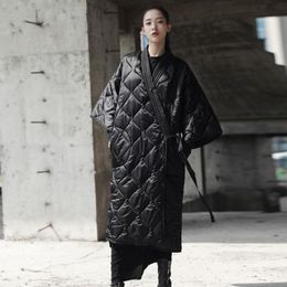 Trench-Coats Femme Gothique Long Noir Brillant Streetwear Cool Coton Manteau Vêtements D'hiver Veste Femmes Tops Ceinture Lâche 1 Parka Feminina A485W
