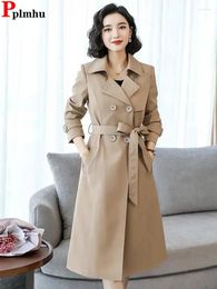 Vrouwen Trenchcoats Hoogwaardige Kaki Lange Formele Baggy Vrouwen Jassen Double Breasted Werkkleding Dame Lente Herfst Chaquetas