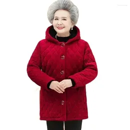 Trenchs de femmes manteaux de coton de velours côtelé de haute qualité 2024 vêtements d'hiver pour personnes âgées à capuche épaissir grand-mère manteau chaud pardessus parka