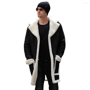 Trenchs de femmes de haute qualité hiver peluche chaud mode revers hommes moyen et long manteau St1187