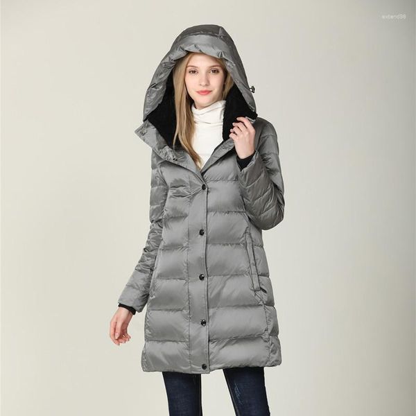 Trench Coats Femmes Femmes de haute qualité Duck Down Long Sweat à capuche Hiver Ski Black Puffer Puffer