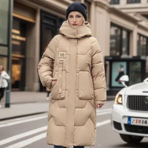 Trenchs pour femmes Manteaux à capuche Casual Vestes en coton solide pour femmes 2023 Style Slim Longueur au genou Épaissir les femmes avec poches