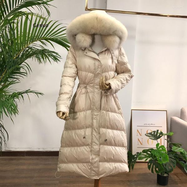 Trench femme manteau à capuche hiver chaud coupe-vent veste femmes moelleux col en fausse fourrure blanc canard doudounes pardessus