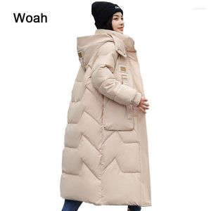 Trench-coat à capuche pour femme, Parka d'hiver, veste longue au dessus du genou, manteau épais à la mode, QC2303, 2023