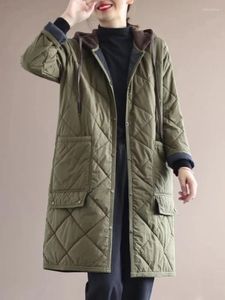 Dames Trenchcoats Lange jassen met capuchon Dames 2023 Herfst Winter Gewatteerde jas Patchwork Recht Katoen gewatteerd Koreaans Mode Katoen