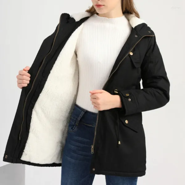 Trench Coats Trench Coats Parkas à capuche Veste d'hiver Veste de vent Fashion et loisir Zipper en peluche mujer long manteau femme Vêtements Black Red