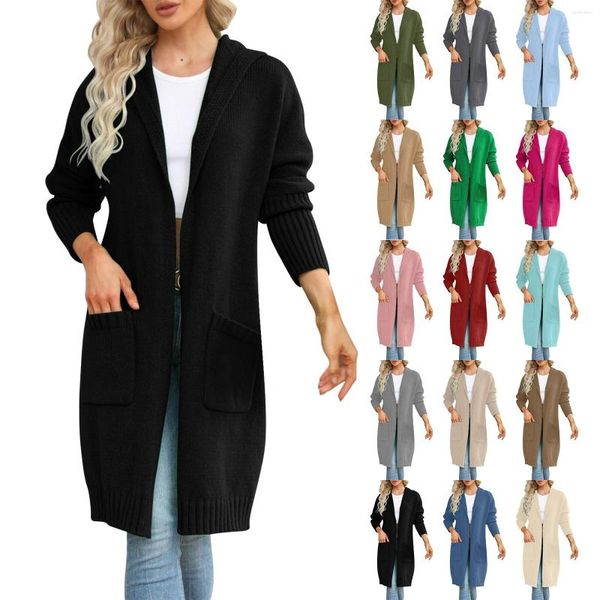 Gabardina para mujer con capucha Color sólido camisa de punto de longitud media moda Casual bolsillo 3x Tops para mujer blusas túnica