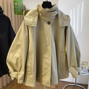 Trench-coat à capuche pour femmes, coupe-vent de travail, mode d'automne, vêtements de rue amples, manteau de fête 231102