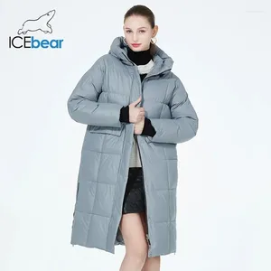 Trench Coats Women IceBear 2024 Winter Femmes Mode à mode Hotted Warm and Windproof Parka Zipper Loose Ladies Jackets GWD22558I