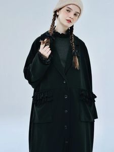 Trenchs de femmes Imakokoni 2024 hiver design original noir long manteau de laine pour les femmes 234403