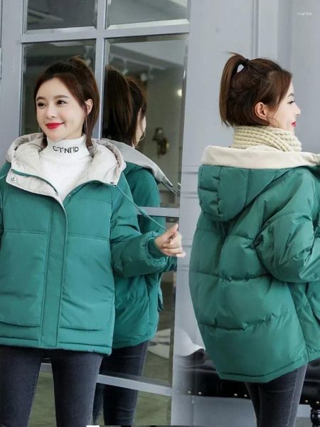 Trenchs de femmes en femmes hiver veste courte en coton lâche plus taille à capuche poche à lacets chaud épais champ de survie parkas manteau de base