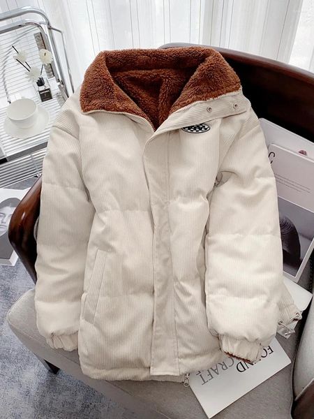 Abrigos de trinchera para mujer Chaqueta Mujer Abrigo de invierno Dos lados Use Cordero Piel sintética Parkas Grueso Cálido Soporte Cuello Moda Ropa de pana Chic