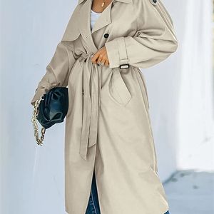Trench-Coats pour femmes Vestes Double boutonnage Long Manteau Femme Classique Revers Manches Coupe-Vent Pardessus Avec Ceinture Automne Streetwear 221102