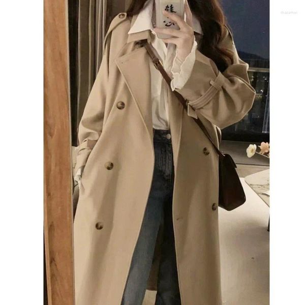 Trench Coats de femmes vestes Femmes 2023 Colliers de support lâche décontracté Spring maxi poches d'automne longues et