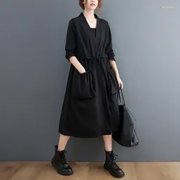 Trenchs de femmes manteaux japonais corée style ouvert point poches chic fille foncé noir automne vêtements d'extérieur mode femmes décontracté printemps