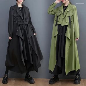 Vrouwen Trenchcoats Japanse Street Style Effen Kleur Knopenloze Jas Vrouwen Lente Herfst 2023 Losse Slanke Mid Lengte Pak kraag Jas