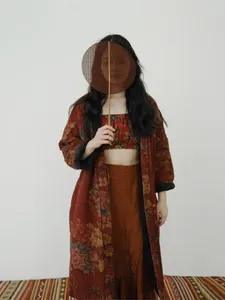 Dames trenchcoats Johnature origineel vintage olieverfschilderij afdrukken katoenen kleding 2024 vrouw lente Chinese stijl persoonlijkheid