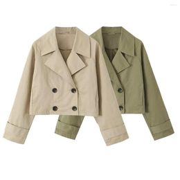 Dames Trenchcoats Jyate 2023 Herfst Franse Mode Effen Korte Casual Double Breasted Turn Down Kraag Rechte Retro Herfstjas