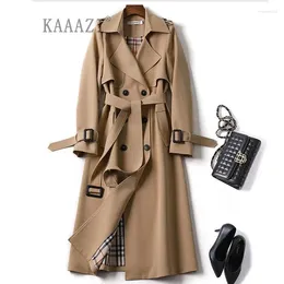 Trenchs de femmes Kaaazi hiver longue chemise robe femmes marron coupe-vent manteau coréen plus grande taille vêtements d'extérieur décontractés épaississement mode