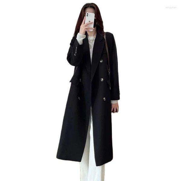 Trenchs de femmes kaki noir long manteau femmes double boutonnage coupe-vent blazers vêtements d'extérieur 2023 printemps automne lâche décontracté hauts pardessus