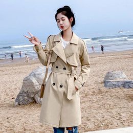 Trenchs de femmes kaki classique long manteau pour femmes élégant coréen pardessus lâche mode femme 2023 décontracté double boutonnage coupe-vent