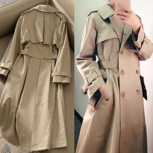 Manteau à Double boutonnage kaki pour Femme, coupe-vent Long à revers, vêtements amples, cape anti-poussière, vêtements d'extérieur automne