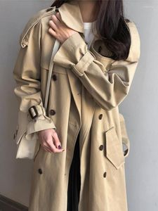 Trench Coats de femme Khaki Drape Windbreaker Autumn Korean Mid-Longing Out-the-Knee Preppy Elegant Women Coat Office Lady Streetwear