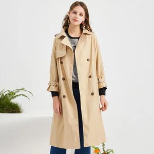 Femmes Trench-Coats Kaki Femmes Coréen Lâche Casual Coupe-Vent Veste Vintage Femme Hepburn Style Mi-long Sur-le-genou Manteau 2022