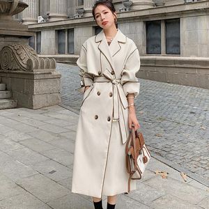 Dames Trenchcoats Knielange Lange Rand High-End Mode Windjack Herfst 2023 Casual Ruimvallende Britse Stijl Drape MZ8