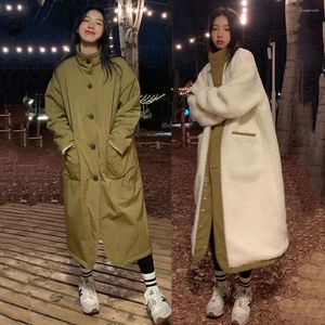 Trenchs de femmes manteaux de style coréen automne / hiver parkas 2024 épaissir deux côtés portent des vêtements d'extérieur en coton de longueur moyenne veste femme