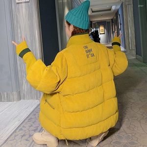 Trenchs pour femmes coréen élégant épais chaud femmes vestes d'hiver surdimensionné court ample femme pardessus velours côtelé tricoté manchette dames