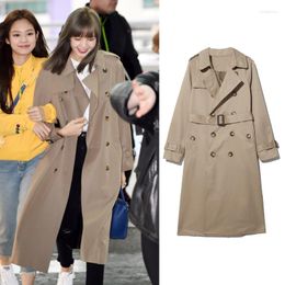 Damen Trenchcoats Kpop Korean Celebrity Fashion Frauen Lange Zweireiher Gürtel Oberbekleidung Dame Herbst Elegante Mantel Weibliche Windjacke